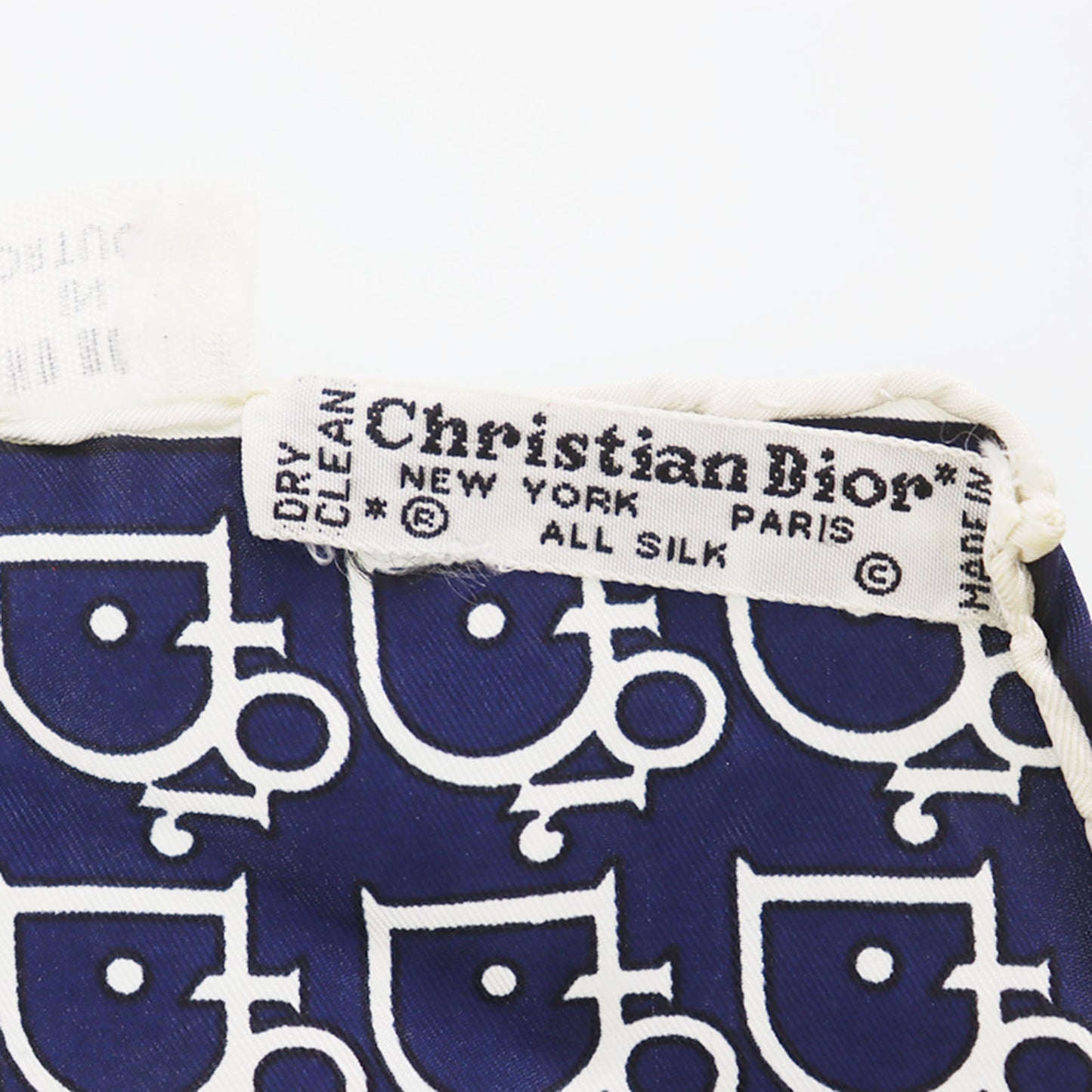 Christian Dior Logos Silk Scarf Navy White #ED37
