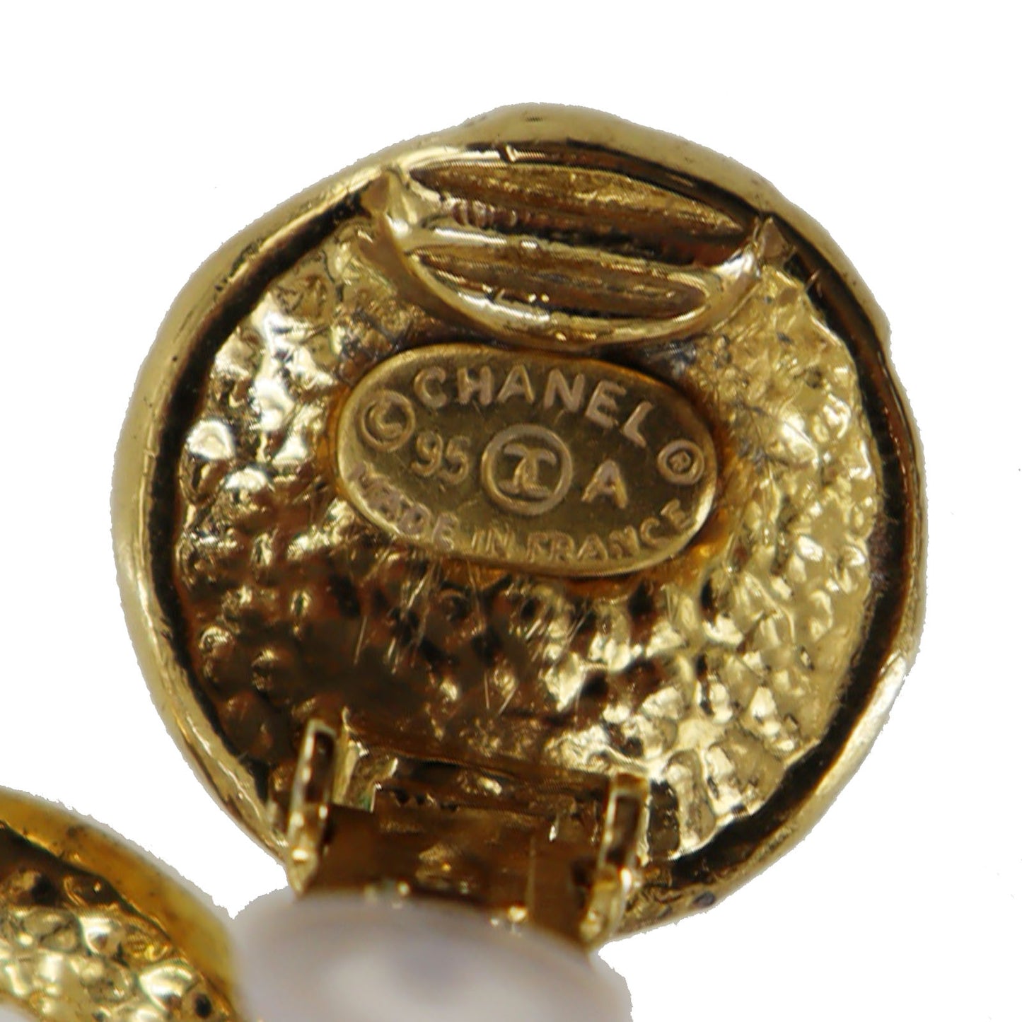 CHANEL CC Logos Circle Earrings Gold Clip-On 95A #AG999