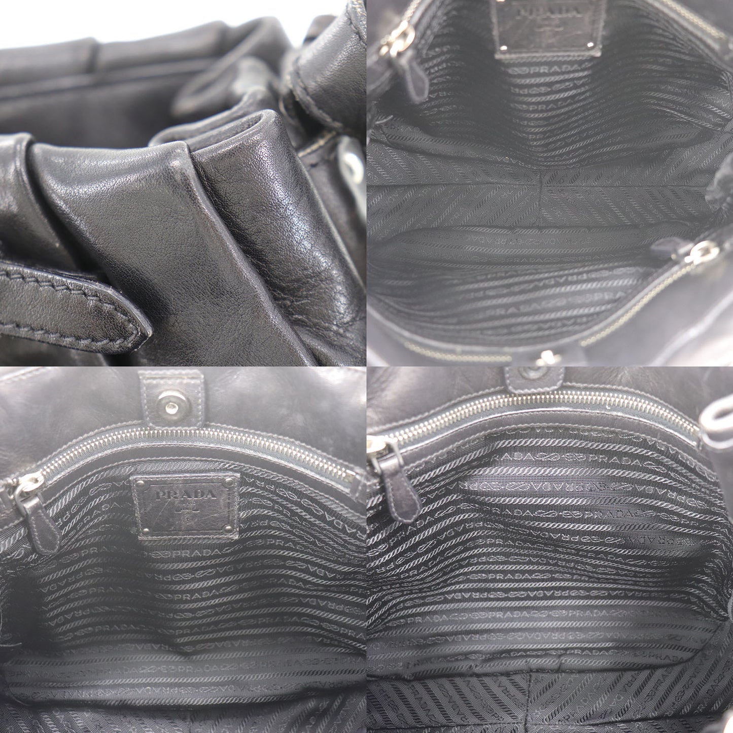 PRADA Logos Shoulder Handbag Black Leather #EG533