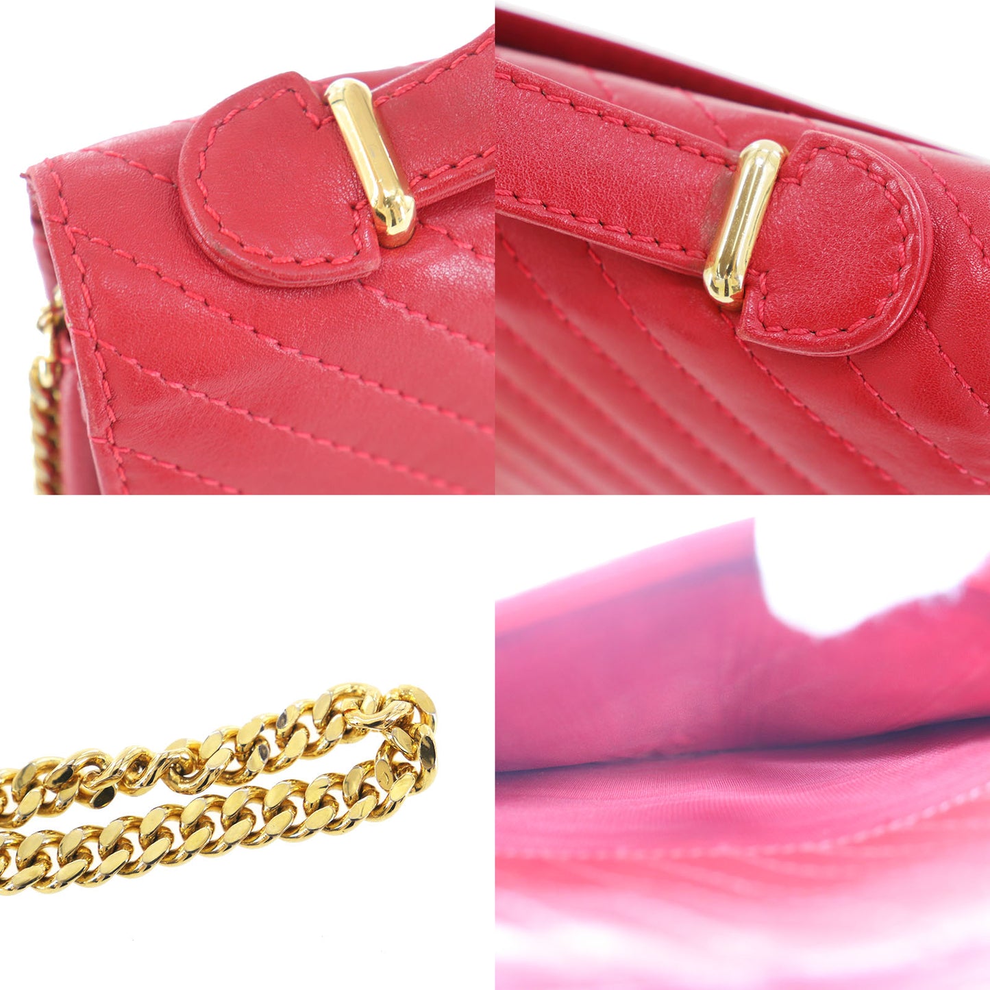 CELINE 2way Shoulder Handbag Bag Red Leather #AH475