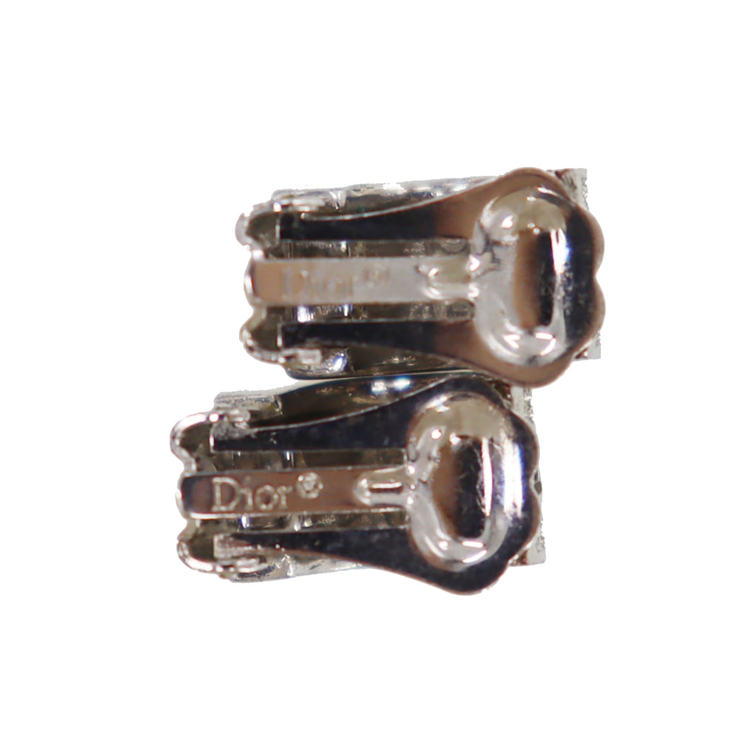 Christian Dior CD Logos Rhinestones Earrings Silver Plated #CW718