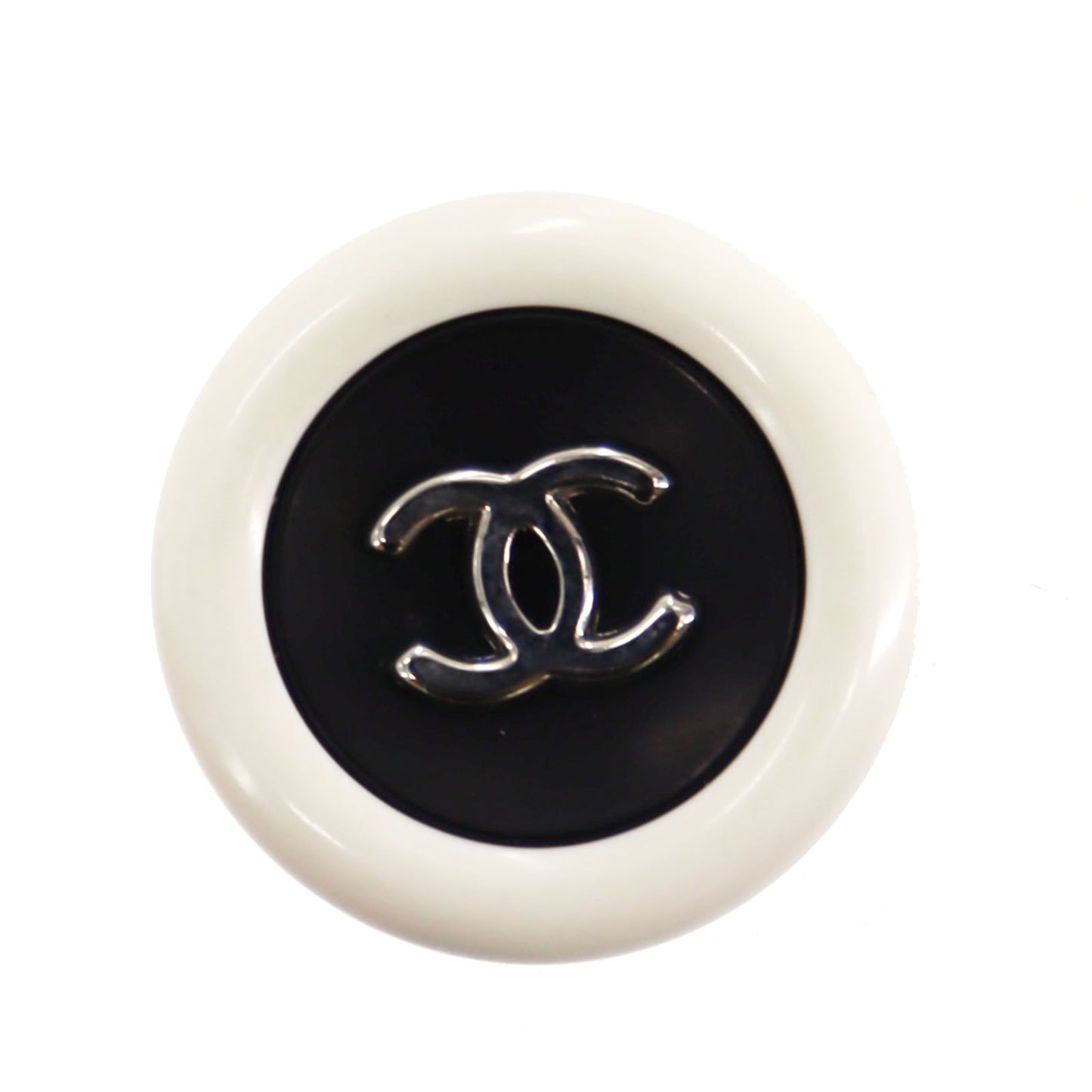 CHANEL CC Logo Circle Earrings White Black Clip-On 96 P #CB706