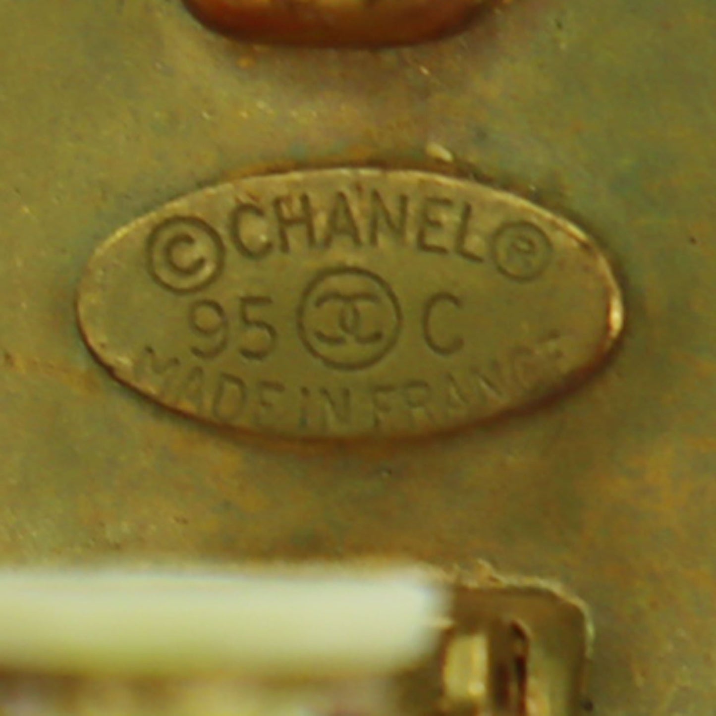 CHANEL CC Logos Circle Earrings Gold Black Clip-On 95C #AH683