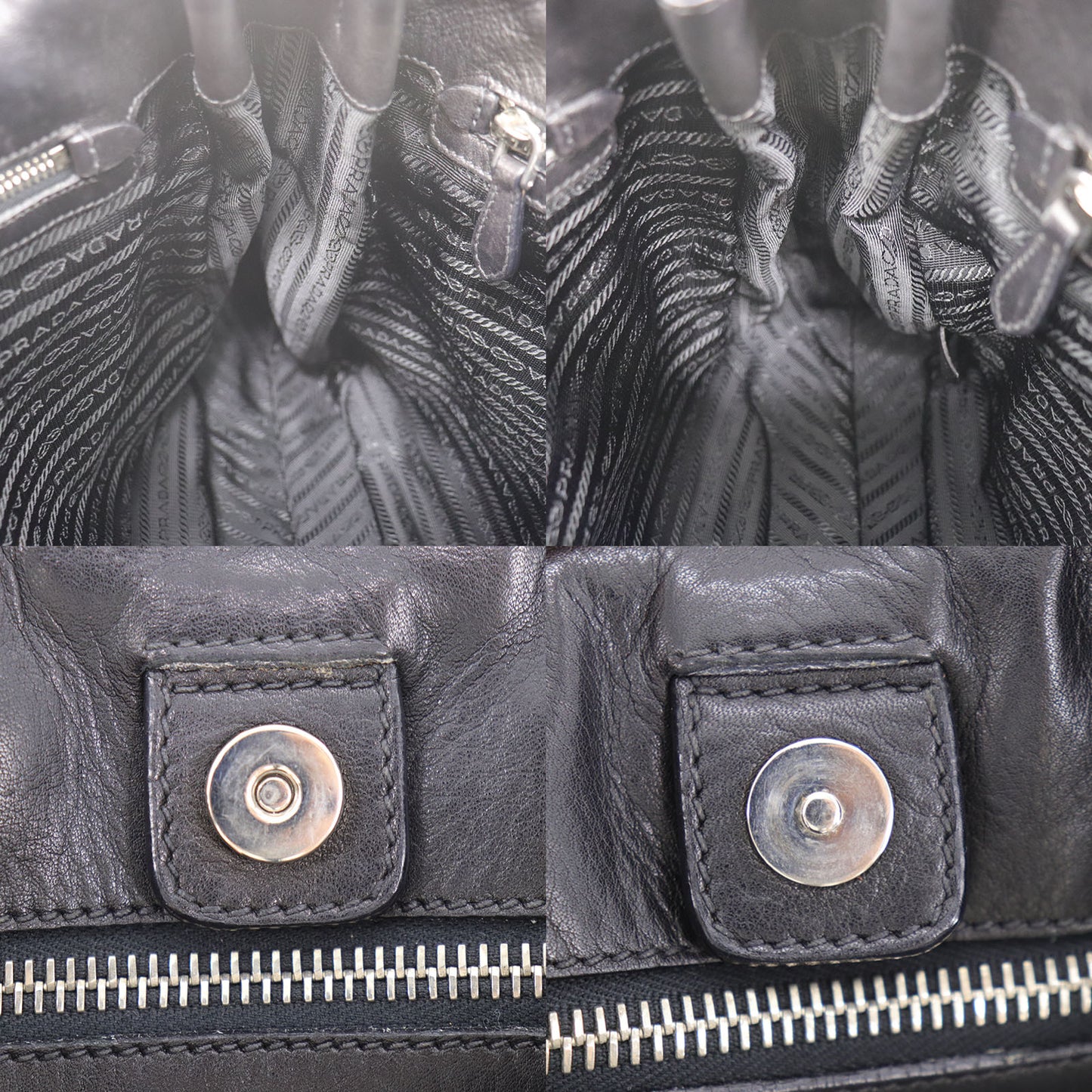 PRADA Logos Shoulder Handbag Black Leather #EG533