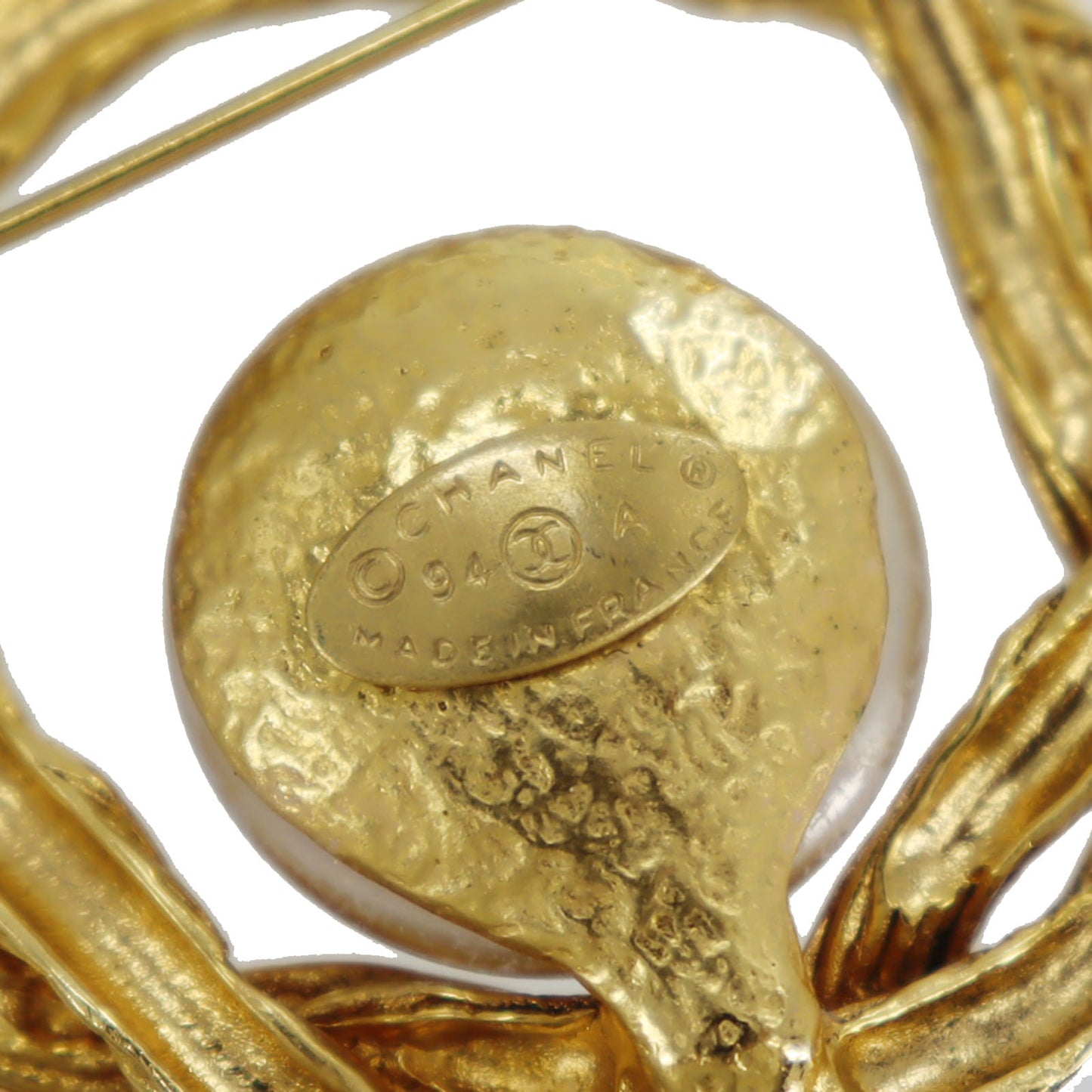 CHANEL CC Circle Pin Brooch Gold Plated Pearl 94A #CG797