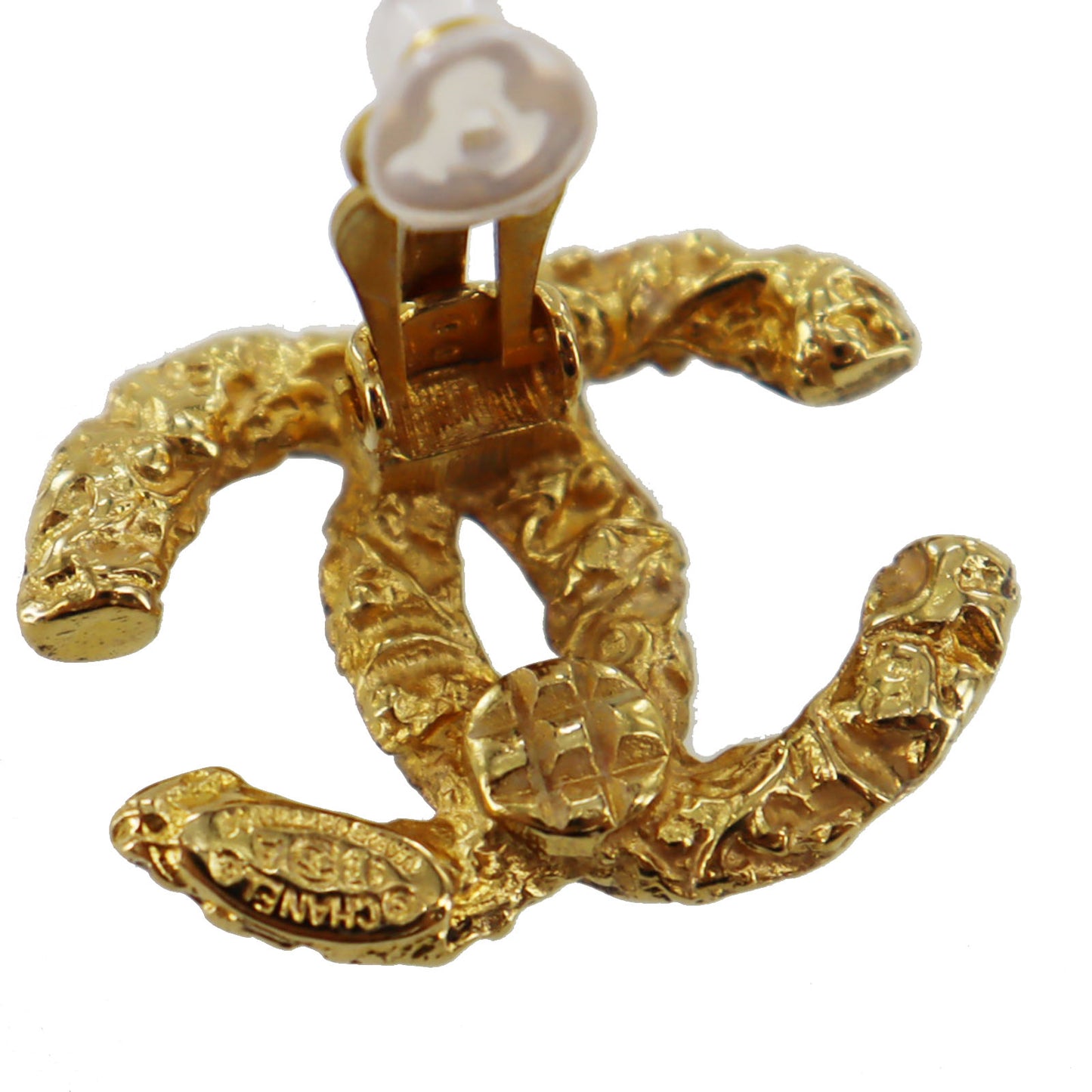 CHANEL CC Logos Earrings Gold Clip-On 03A #AG186