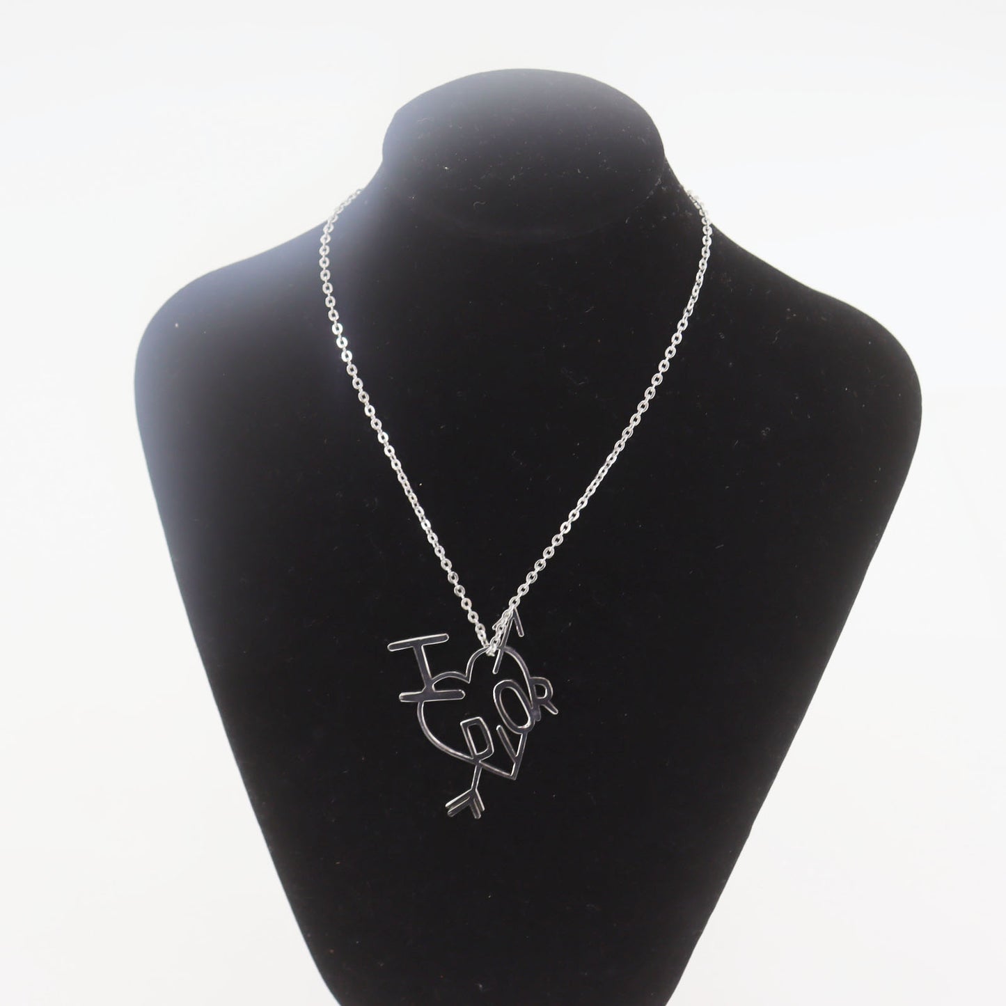 Christian Dior Logo Heart Chain Necklace Silver #CX518