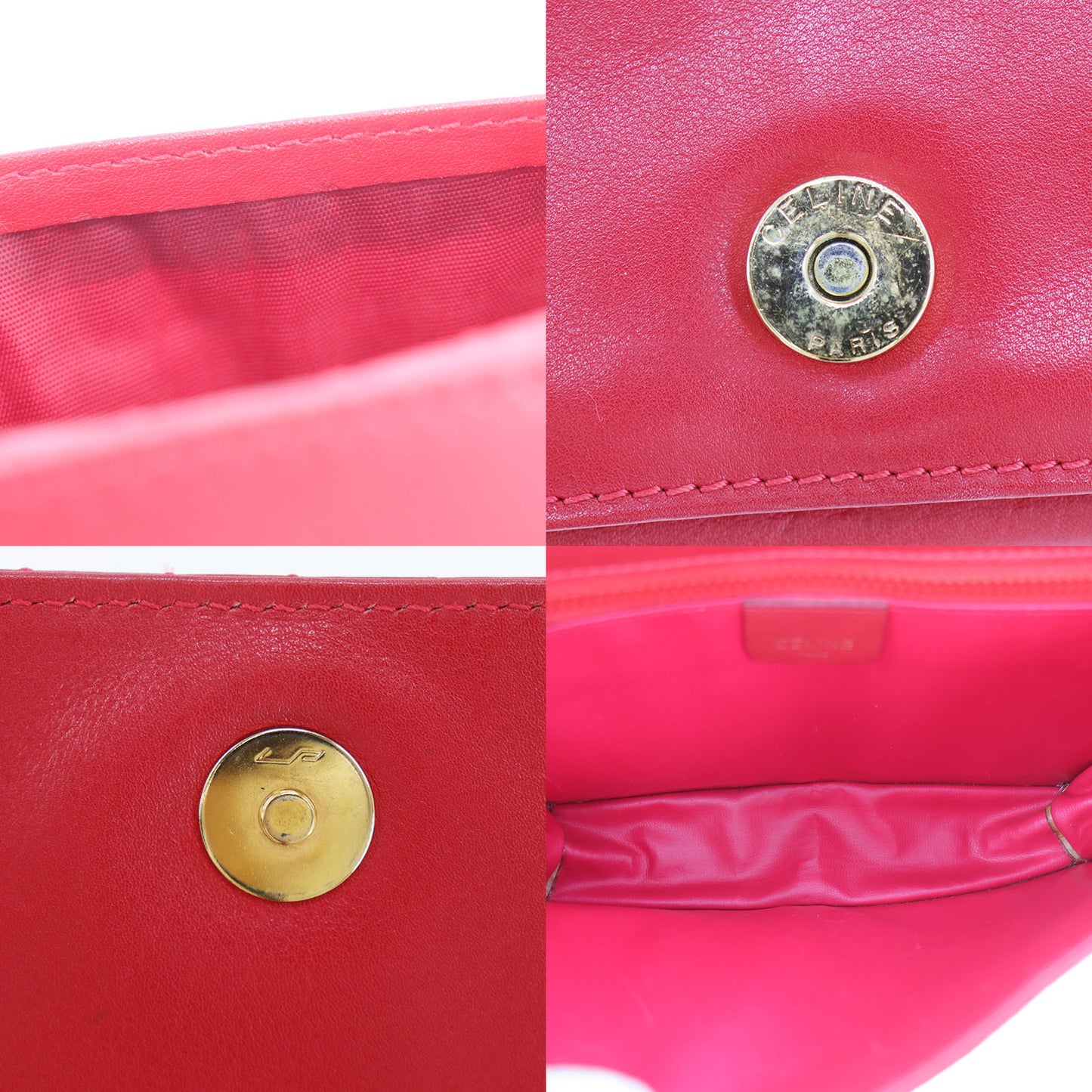 CELINE 2way Shoulder Handbag Bag Red Leather #AH475