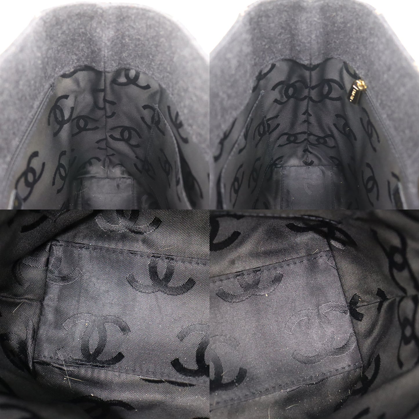 CHANEL Logos Tote Shoulder Bag Dark Gray Felt #CB789