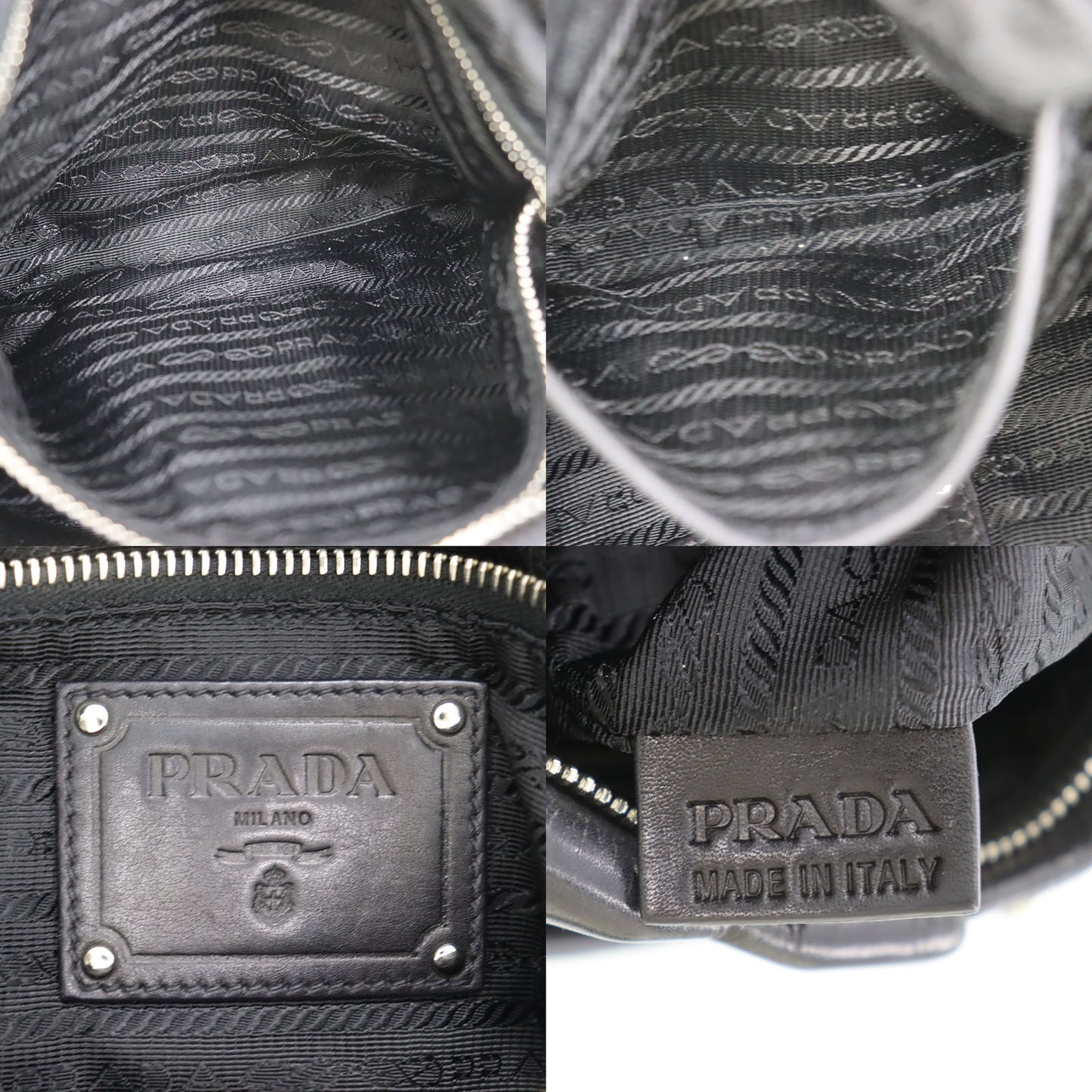 PRADA Logos Shoulder Handbag Black Leather #ED81