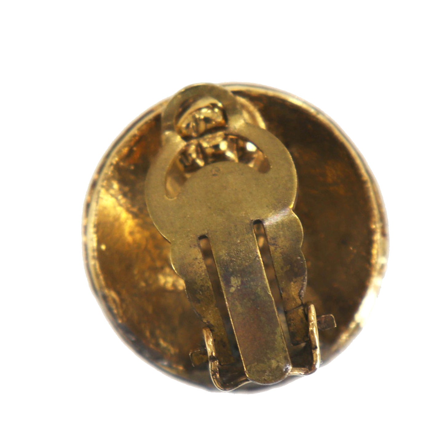 CHANEL CC Logos Circle Round Earrings 94A Clip-On Gold #CL331