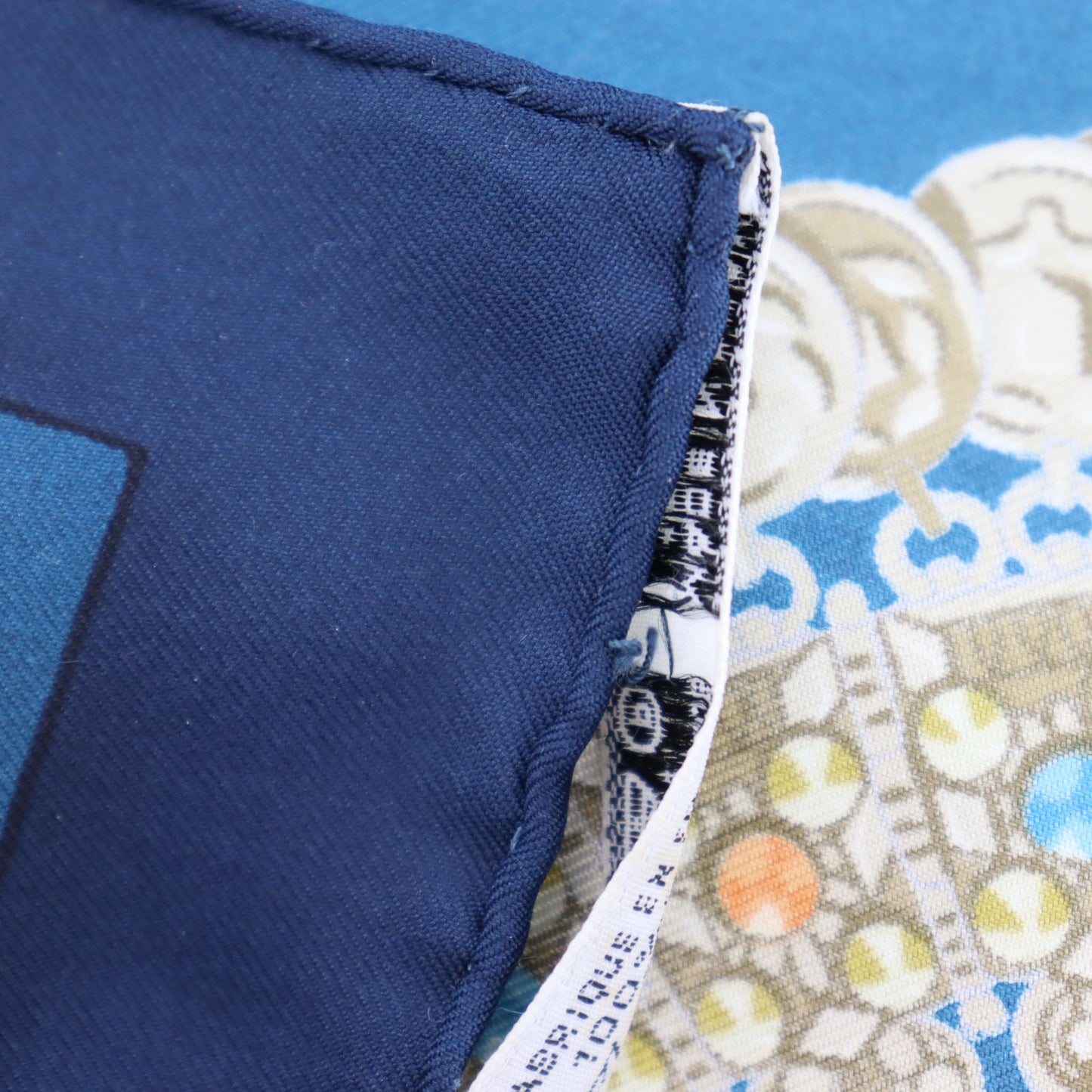 HERMES Logos Jewelry Design Large Scarf Blue 100% Silk #BY629