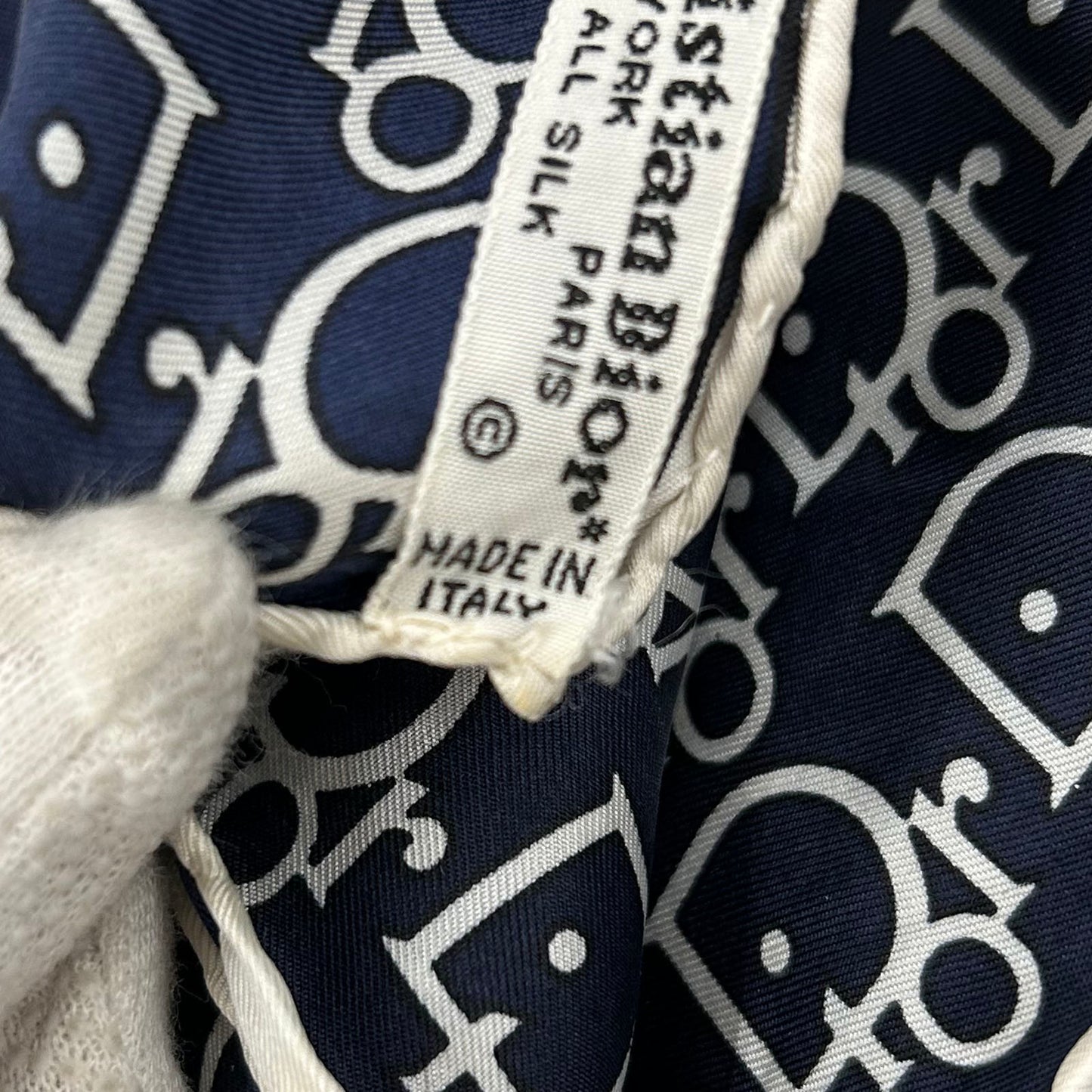 Christian Dior Logos Silk Scarf Navy White #ED37