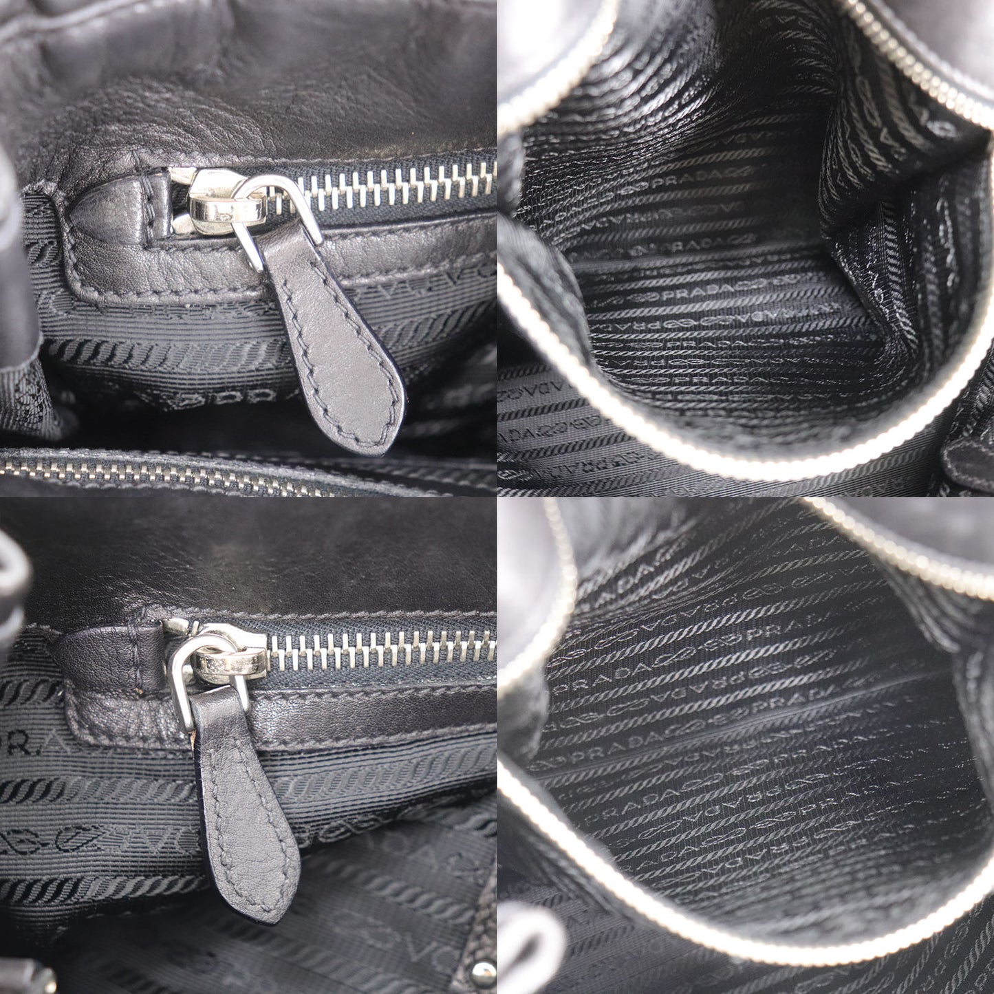 PRADA Logos Shoulder Handbag Black Leather #EG533