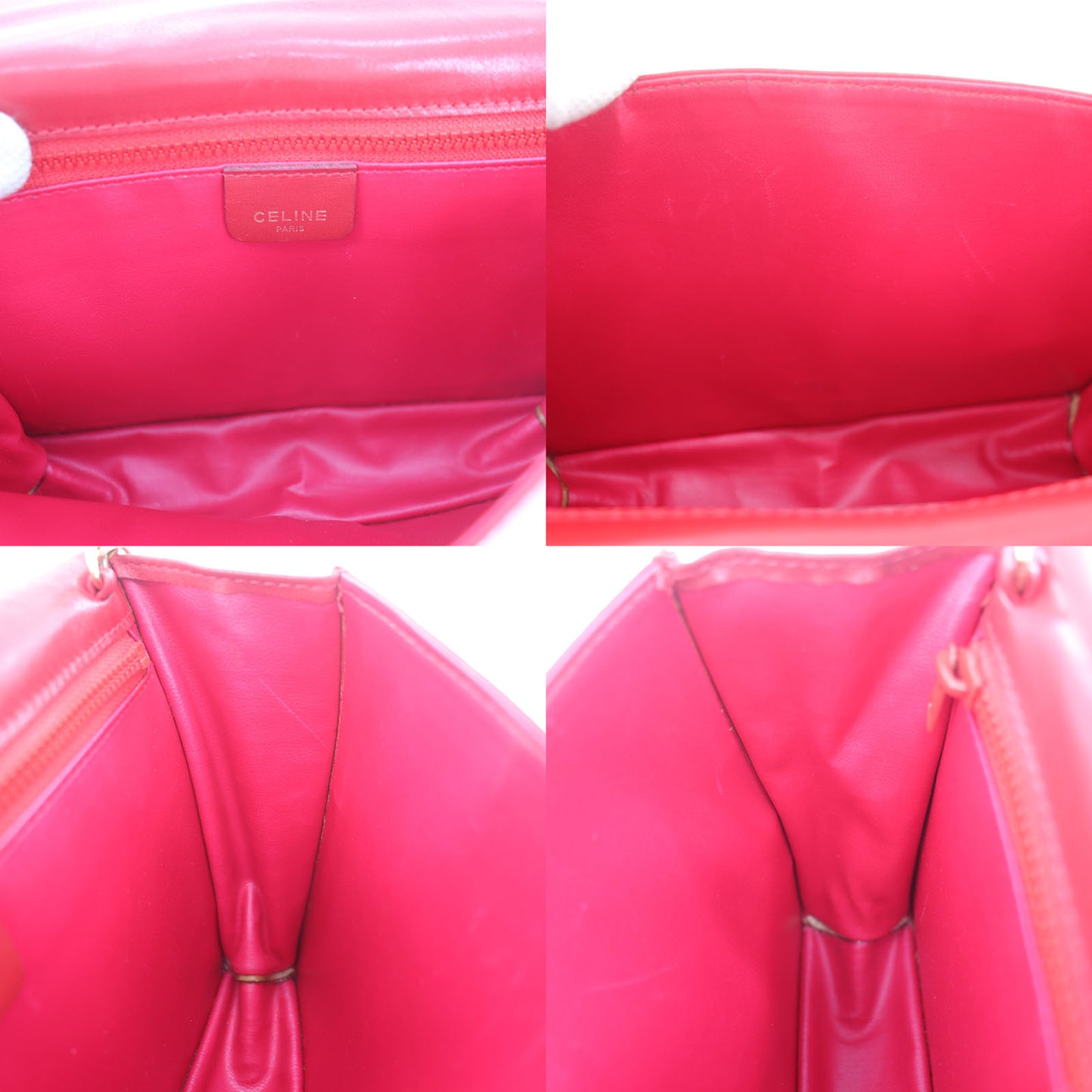 CELINE 2way Shoulder Handbag Bag Red Leather #AH475
