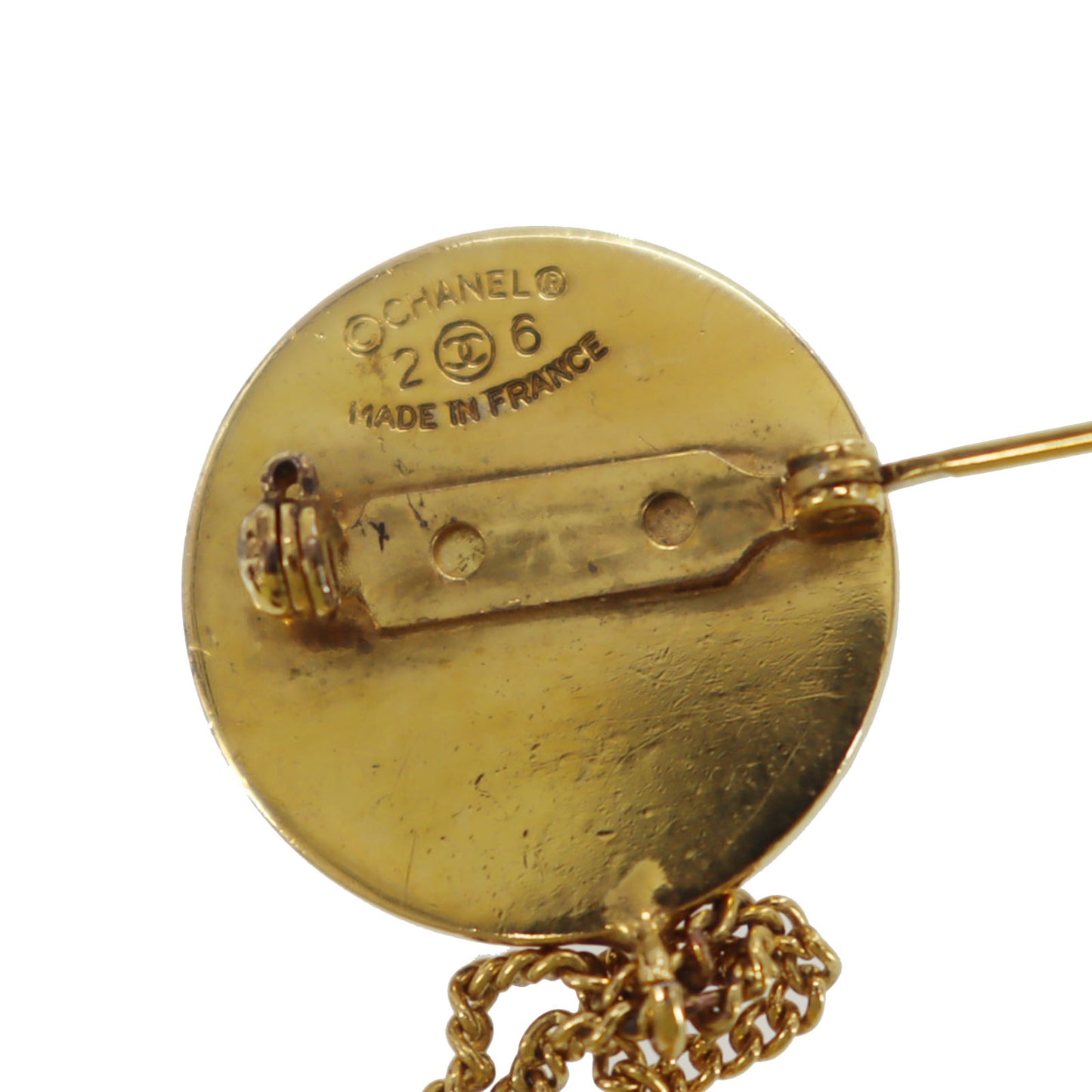 CHANEL CC Logo Used Matelasse Swing Pin Brooch Gold Plated 26 Vintage #BX144 S