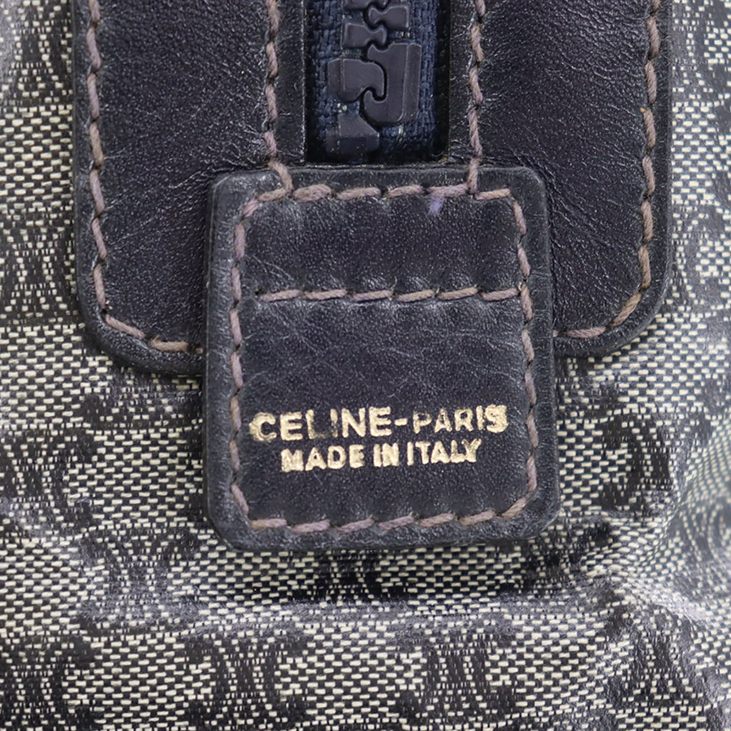CELINE Macadam Pattern Boston Handbag Navy PVC Leather #AH231