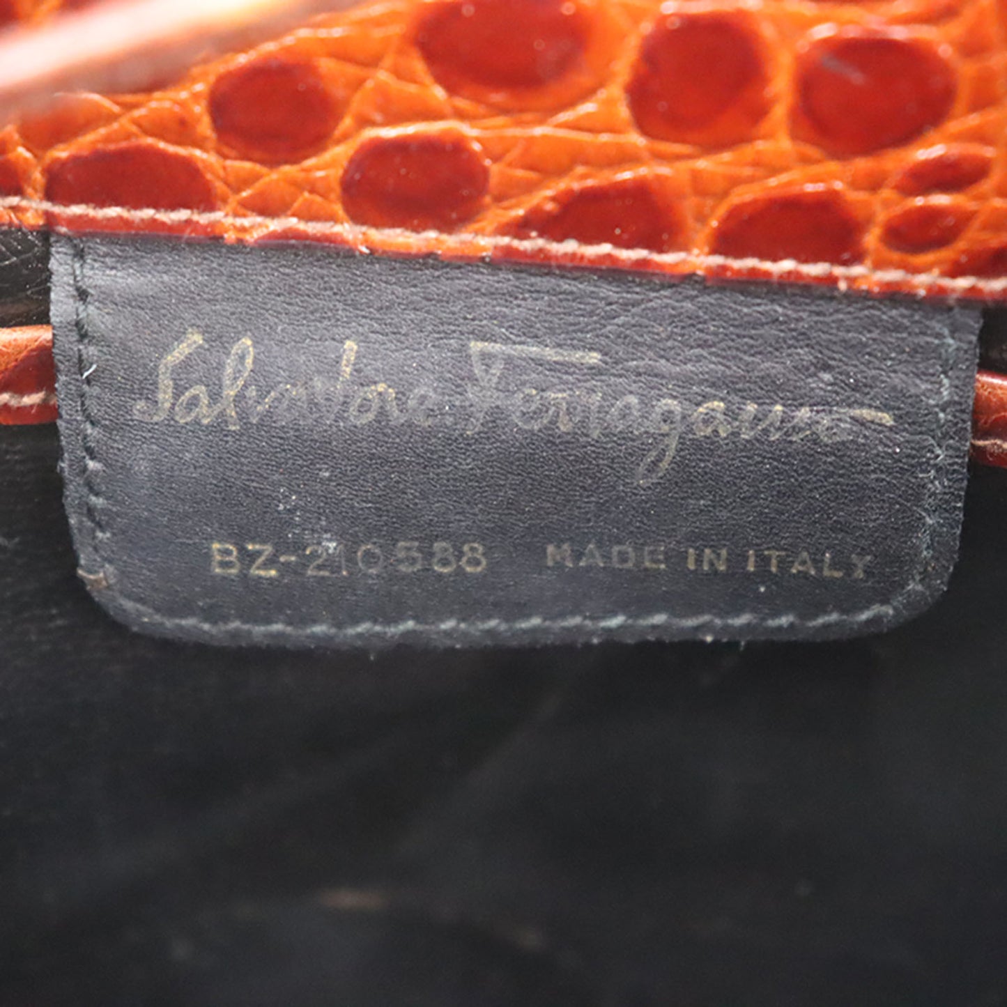 Salvatore Ferragamo 2way Clutch Shoulder Bag Brown Embossed Leather #AG164