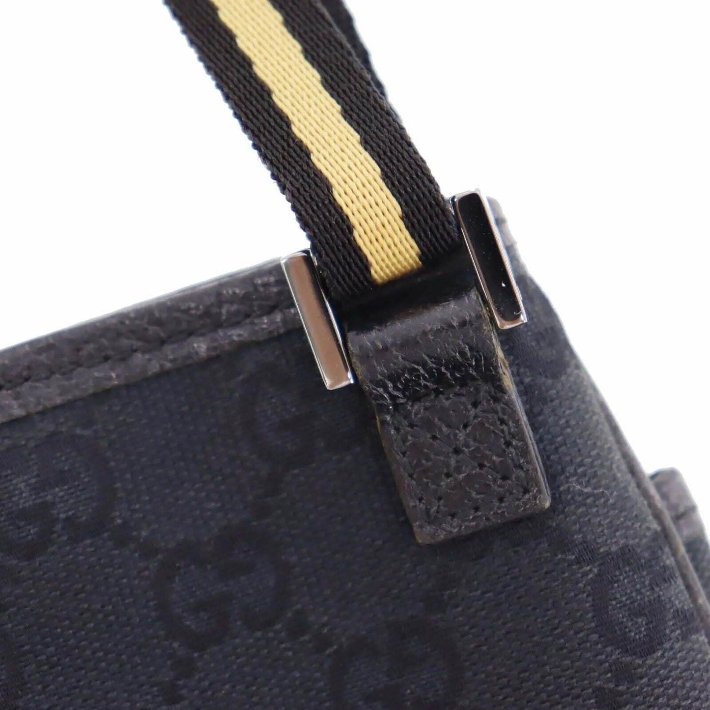 GUCCI Original GG Canvas Web Strip Shoulder Bag Black #AH324