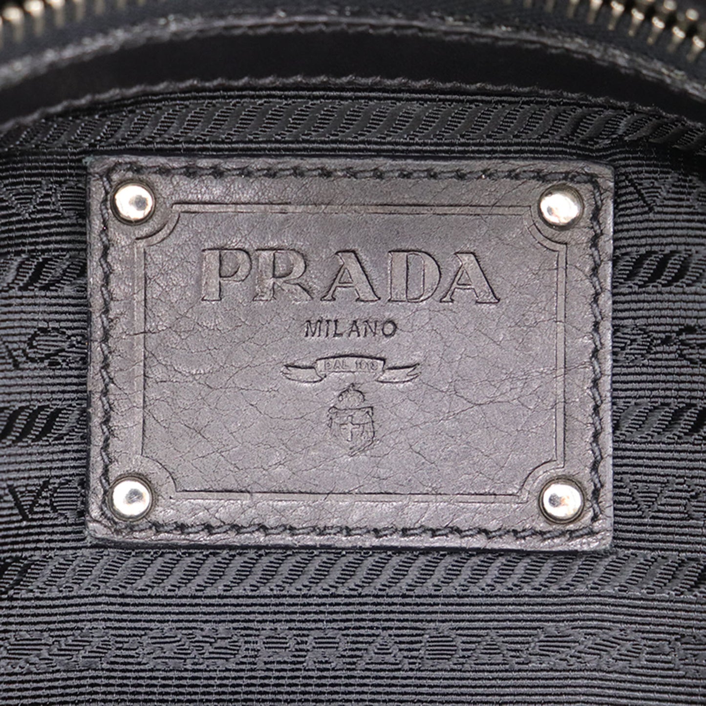 PRADA Logos Shoulder Handbag Black Leather #EG533