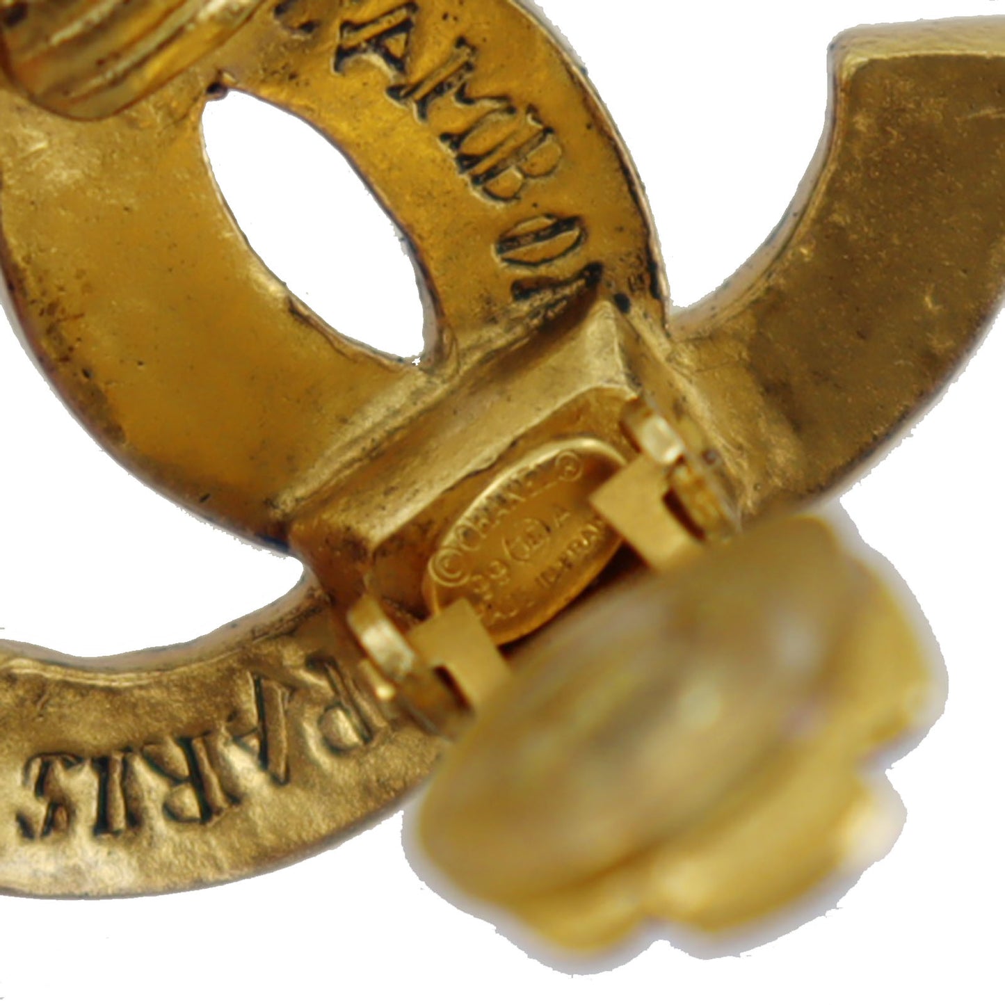 CHANEL CC Logos Earrings Gold Clip-On 99A #CA589