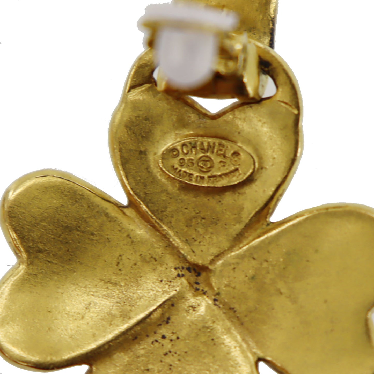 CHANEL CC Logos Clover Earrings 95 P Gold Clip-On #AH572