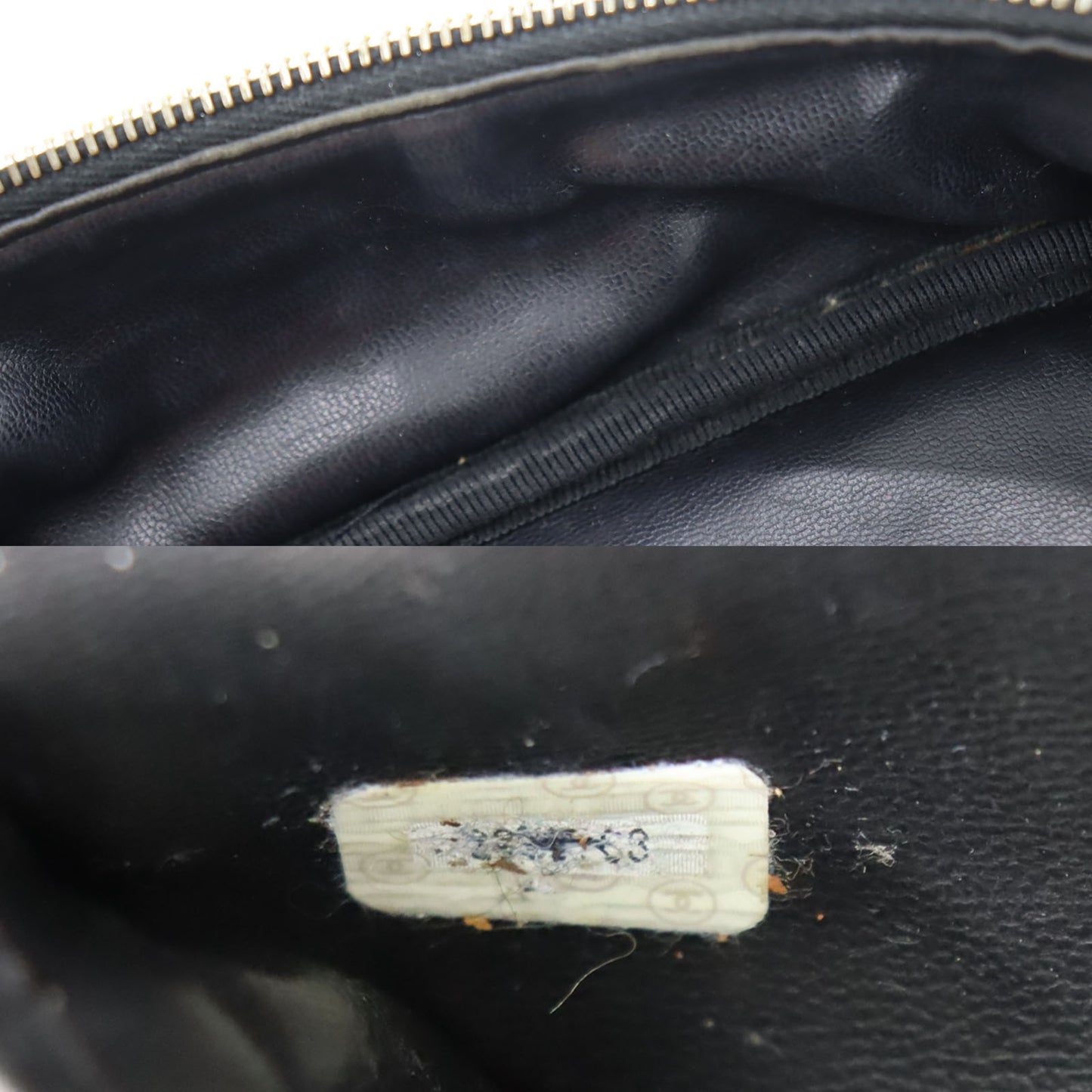 CHANEL Bicolore Handbag Vanity Pouch Black Lambskin #AH691