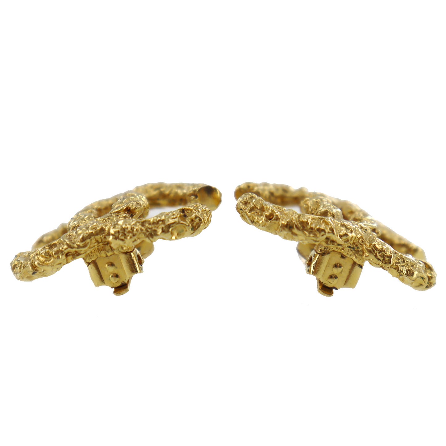 CHANEL CC Logos Earrings Gold Clip-On Vintage 03A #AH27