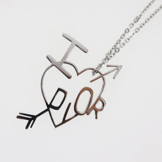 Christian Dior Logo Heart Chain Necklace Silver #CX518