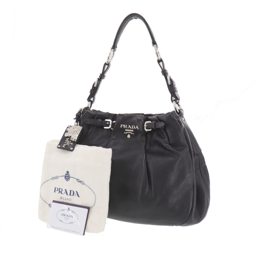 PRADA Logos Shoulder Handbag Black Leather #EG533