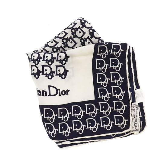 Christian Dior Logos Silk Scarf Navy White #ED37