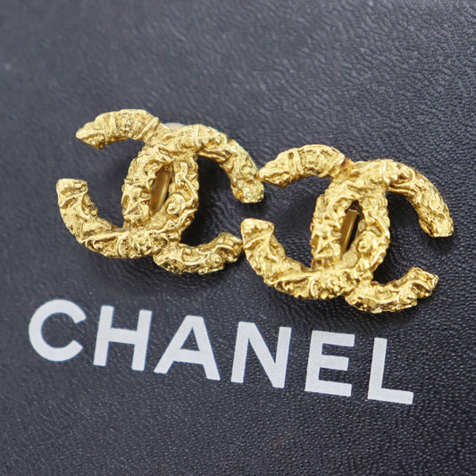 CHANEL CC Logos Earrings Gold Clip-On Vintage 03A #AG849