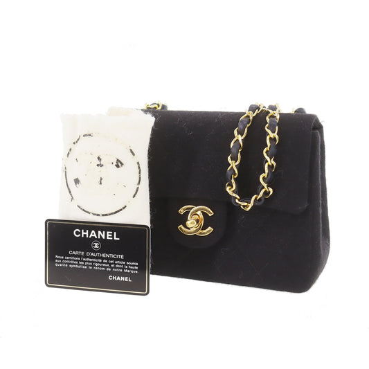 CHANEL Matelasse Crossbody Shoulder Bag Black Cotton #AF580