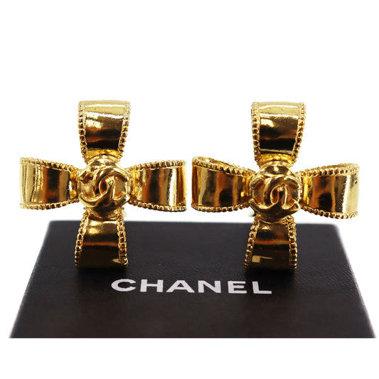CHANEL CC Cross Logos Earrings Gold Clip-On 97 A #CD342
