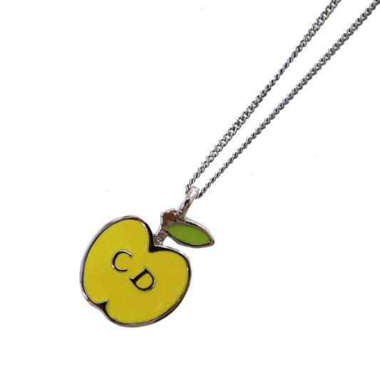 Christian Dior CD Logo Apple Motif Necklace Pendant Silver #CR775