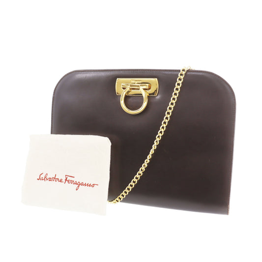 Salvatore Ferragamo Gancini 2Way Clutch Shoulder Bag Brown Leather #AG134