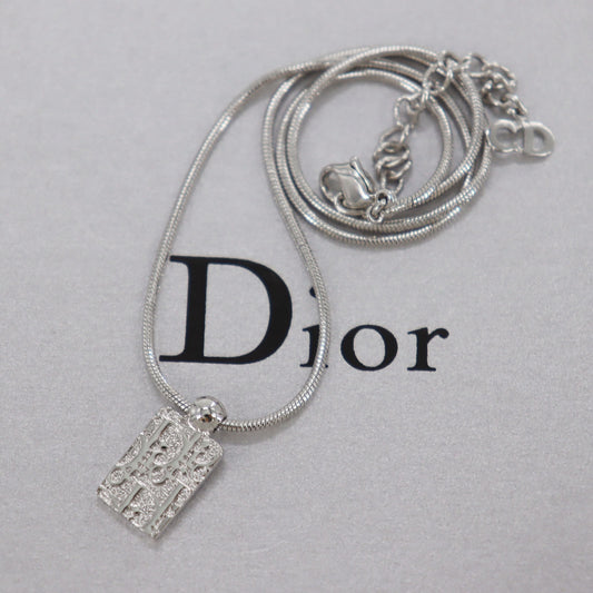 Christian Dior Trotter Rhinestones Chain Necklace Silver #ED425