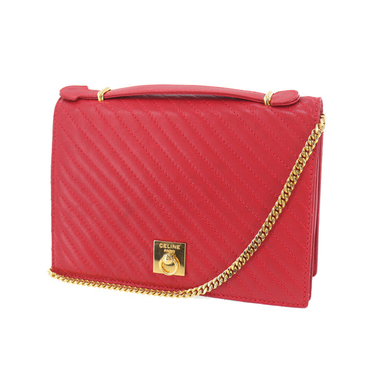 CELINE 2way Shoulder Handbag Bag Red Leather #AH475