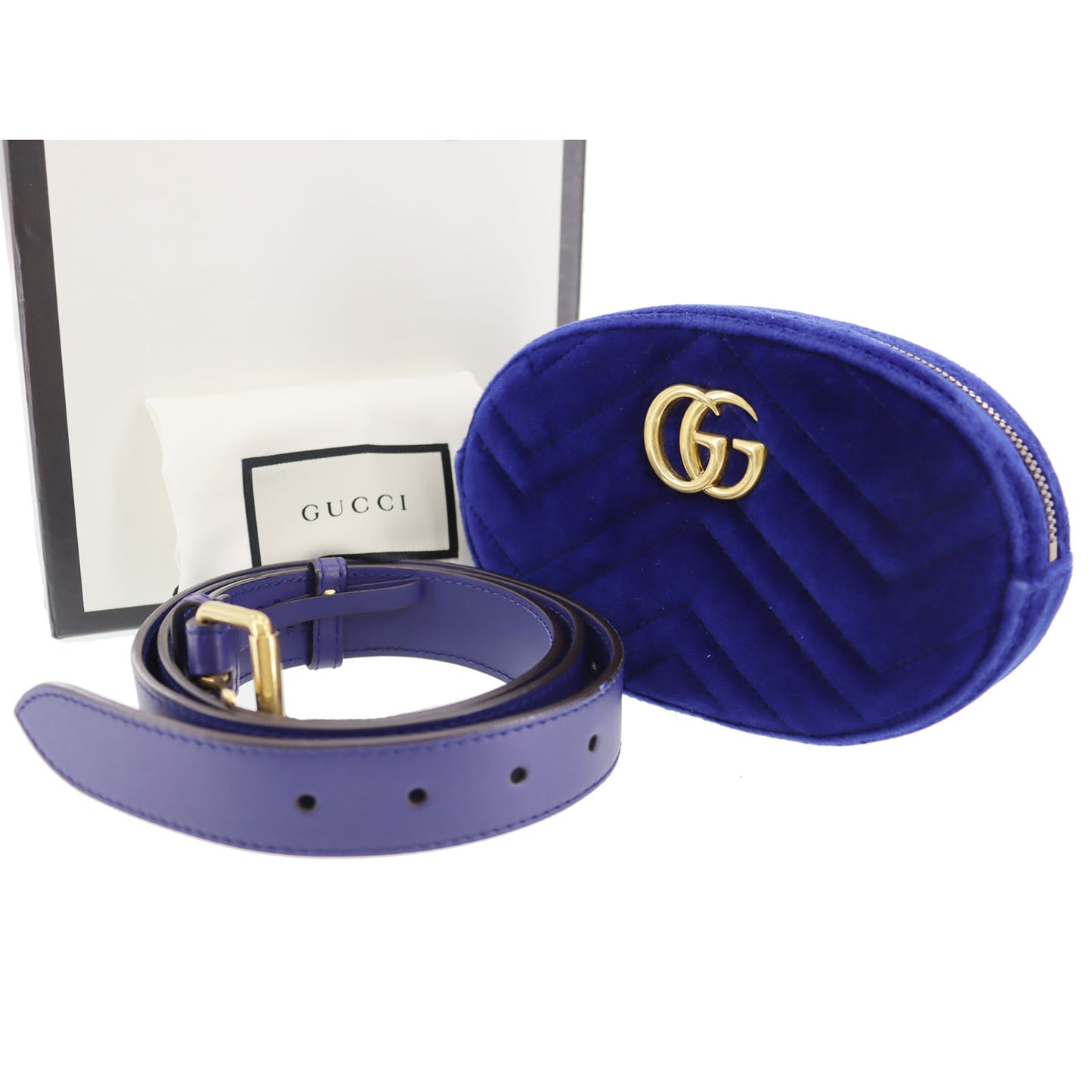 GUCCI GG Marmont Funny Pack Belt Bag Blue Velor #AH709