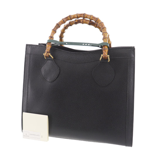 GUCCI Bamboo Handbag Black Leather #CA801