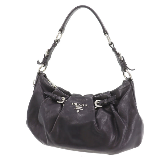 PRADA Logos Shoulder Handbag Black Leather #ED81