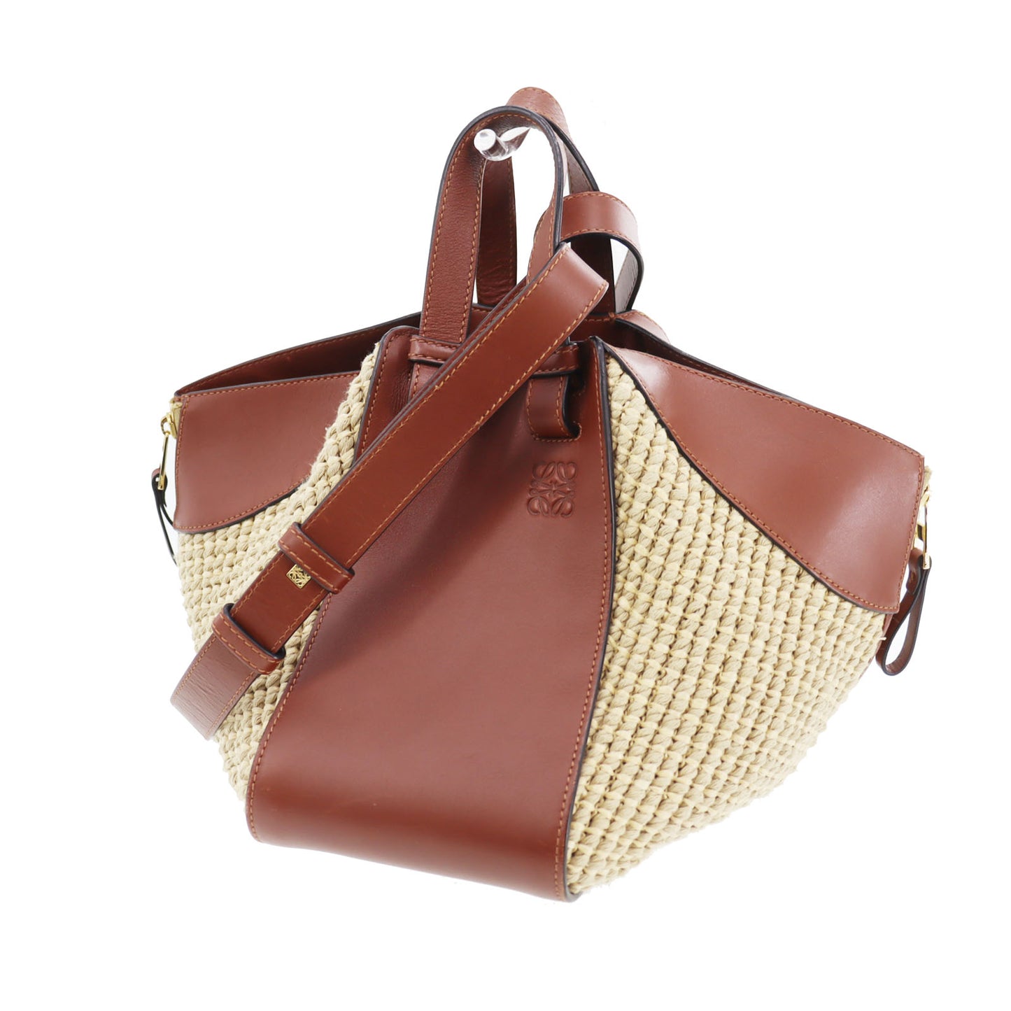 LOEWE Logos 2 way Shoulder Handbag Brown Straw Leather #CK691