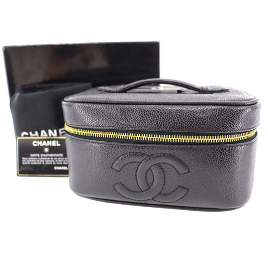 CHANEL CC Handbag Vanity Black Caviar Skin Leather #AG646