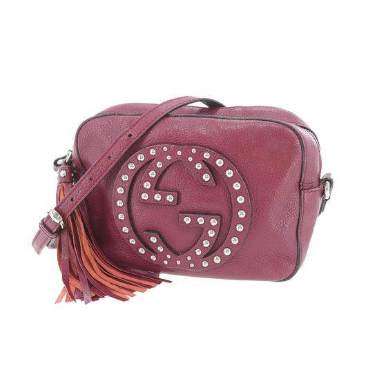 GUCCI Studded Soho Disco Crossbody Shoulder Bag Bordeaux Leather #AG432