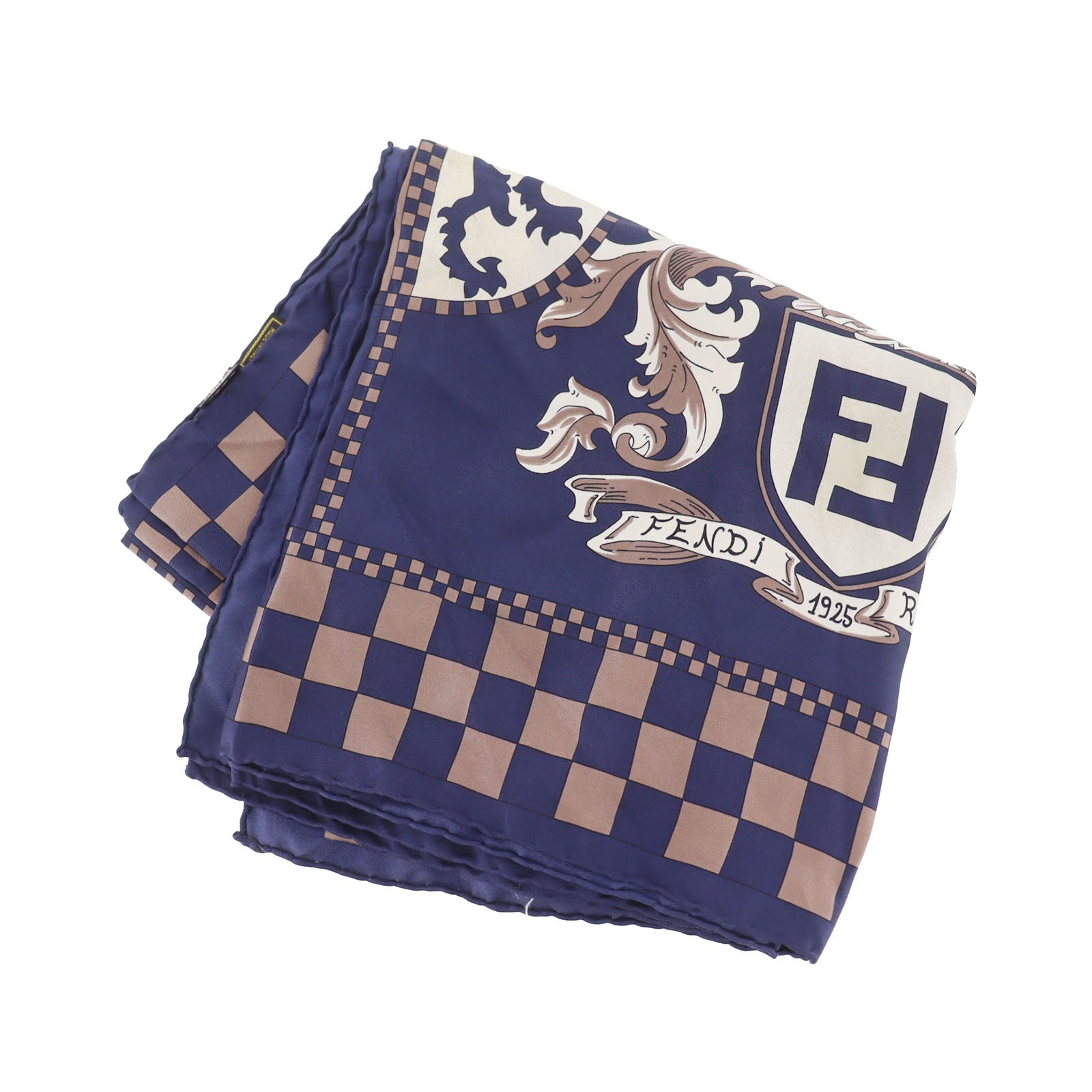FENDI Used Zucca Scarf Navy Brown Silk Vintage #DA837 – VINTAGE
