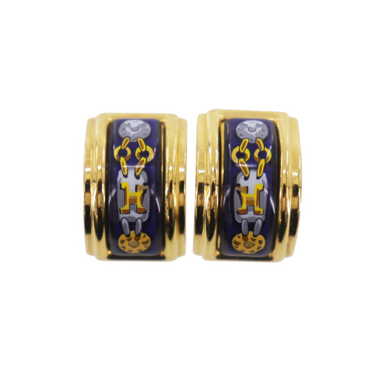 HERMES Enameled Gold-Plated Clip-On Earrings #EG945