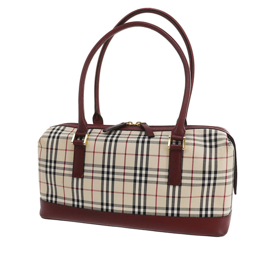 Burberry Nova Check Handbag Beige Bordeaux Canvas #ED518