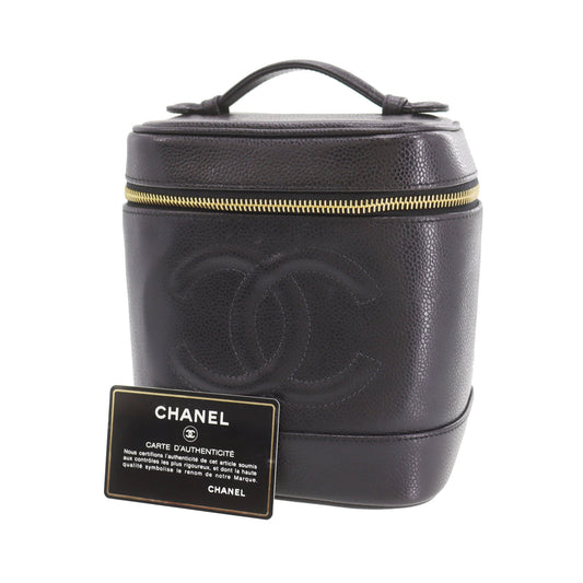 CHANEL CC Handbag Vanity Black Caviar Skin Leather #CP939