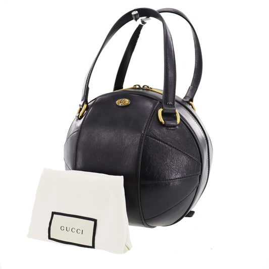 GUCCI Basket Ball Shape Handbag Black Leather #AH692
