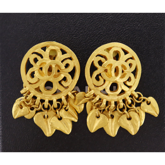 CHANEL CC Logos Earrings Gold Clip-On 95P #AH668